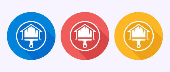 Home painting icon design illustration. House painting sign symbol in shadow button design
