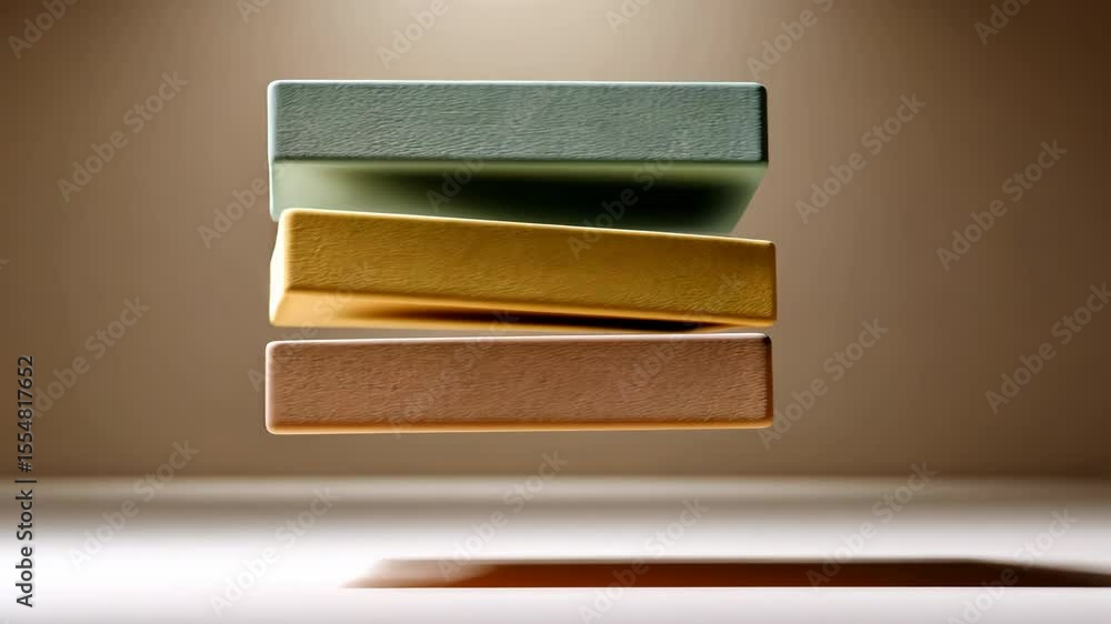 Poster three colorful blocks floating in the air against a plain background, symbolizing creativity and inn