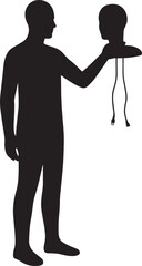 Person holding their own detached shadow like a Wi-Fi router, cords dangling