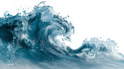 Water wave crashing with transparent background minimal on white