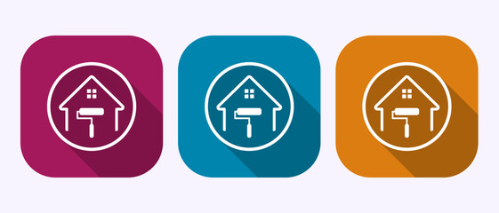 Home painting icon design illustration. House painting sign symbol in shadow button design