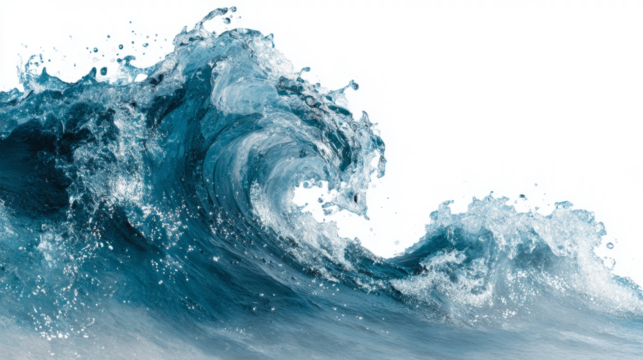 Water wave crashing with transparent background minimal on white