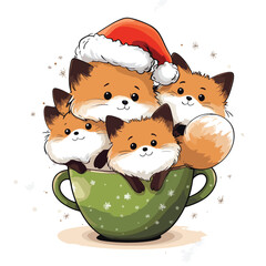 Funny Fox Characters Inside a Coffee Cup