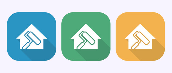Home painting icon design illustration. House painting sign symbol in shadow button design