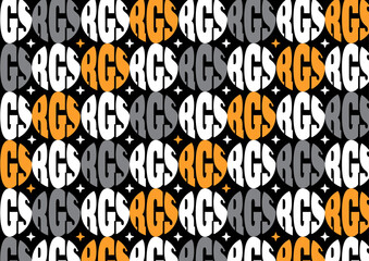 Seamless pattern featuring a repeating geometric motif, round shape text