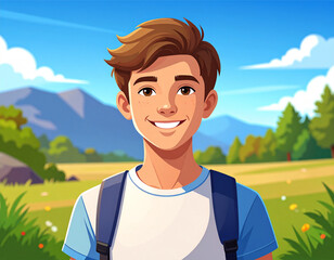 Naklejka premium Teenage boystanding outdoors, looking directly at the camera