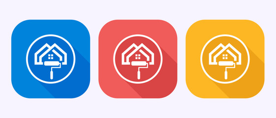 Home painting icon design illustration. House painting sign symbol in shadow button design