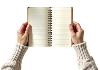 Person at a desk with various objects like notebook, post-it notes, and highlighters