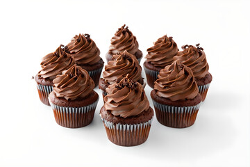 Tasty chocolate cupcakes on white background