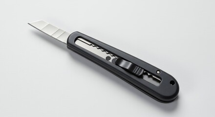 Black utility knife on white background