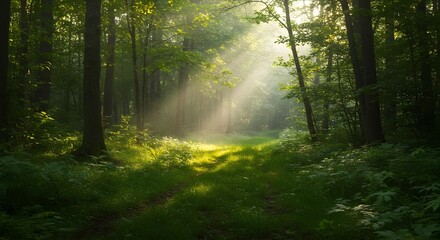 Obraz premium Forest, Woods, Trees, Sunbeams in the Forest