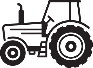 Detailed Tractor Silhouette – Black and White Vector of Farming Machinery with Visible Parts,