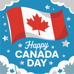 Happy Canada Day Festive Greeting with Waving Canadian Flag