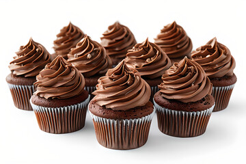 Tasty chocolate cupcakes on white background