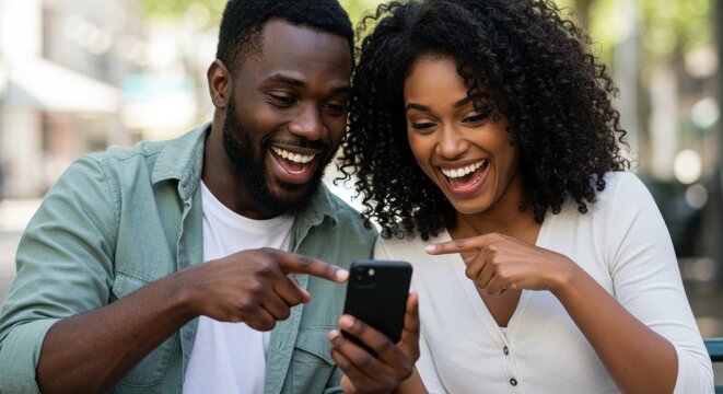 Couple excited about mobile phone