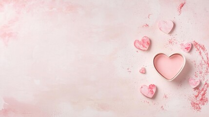 Fototapeta premium Romantic Heart Shapes and Sweet Treats on Soft Pink Background