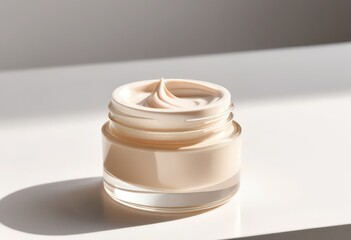 Luxurious skincare cream in an elegant glass jar.
