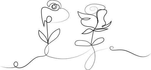 Black vector silhouette of a girl with floral leaf decoration ornament