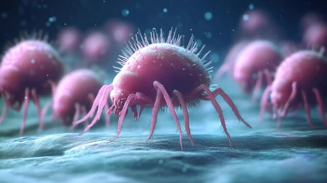 Dust mites as indoor allergens causing allergies. Concept: Household Pests, Allergy Triggers, Indoor Air Quality, Cleaning Solutions