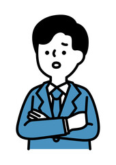 腕を組んで困り顔のビジネスパーソンの男性のベクターイラスト