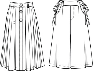 Sleeveless button front dress flat sketch, technical fashion illustration, belted waist design with pockets, V-neckline, casual summer style, garment template, sewing pattern