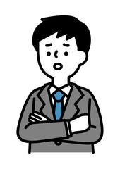 腕を組んで困り顔のビジネスパーソンの男性のベクターイラスト
