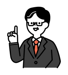 笑顔で説明をしているスーツのビジネスパーソンのシニア世代男性のベクターイラスト