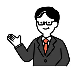 笑顔で話すスーツのビジネスパーソンのシニア世代男性のベクターイラスト