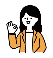 笑顔でポジティブなポーズをとるスーツのビジネスパーソンの女性のベクターイラスト