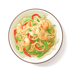 Lo Mein Noodles with Shrimp and Colorful Vegetables