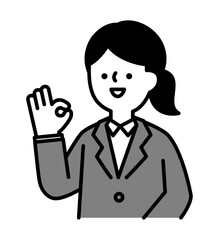 笑顔でポジティブなポーズをとるスーツのビジネスパーソンの女性のベクターイラスト