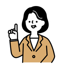 笑顔で説明をしているスーツのビジネスパーソンのミドル・シニア世代女性のベクターイラスト