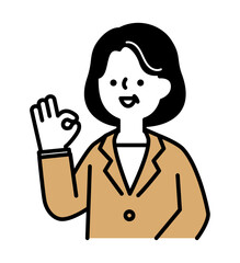 笑顔でポジティブなポーズをとるスーツのビジネスパーソンのミドル・シニア世代女性のベクターイラスト