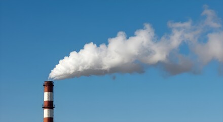 Smoke stack, Smokestack, Chimney, Industrial Smoke Stack Emitting White Smoke Against a Clear Blue Sky