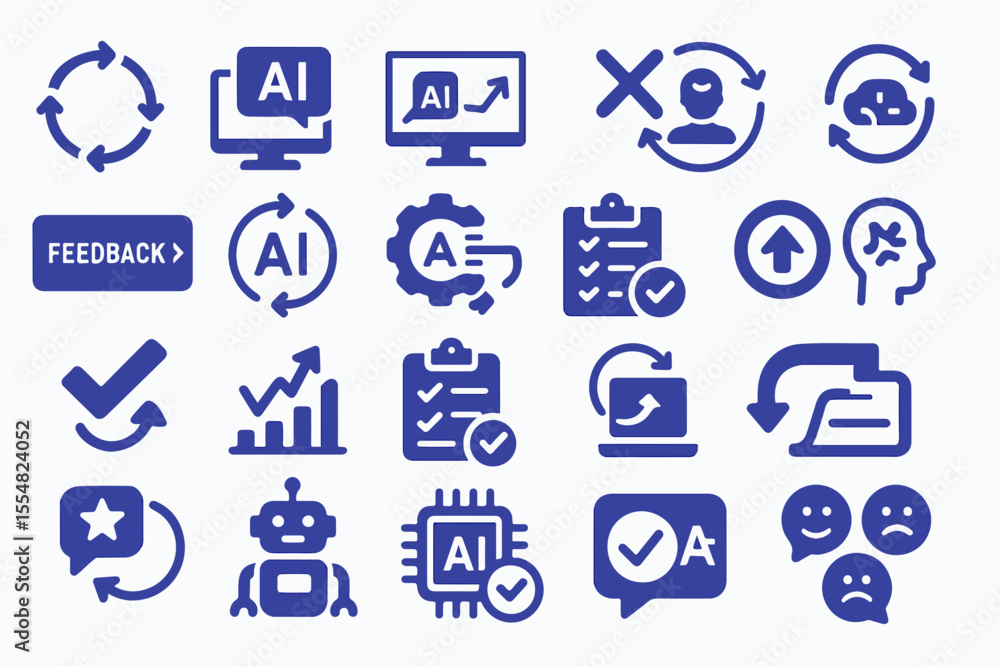 Poster set of ai icons for web design with symbols, business, and internet themes in vector format