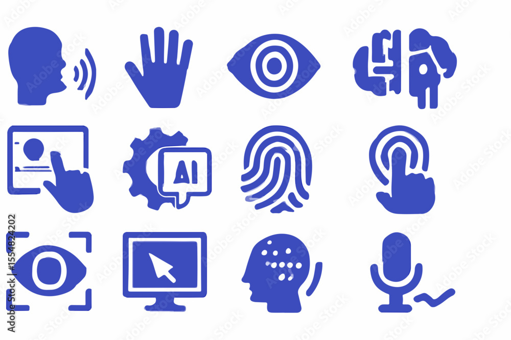 Poster collection of artificial intelligence and technology icons representing various aspects of ai such a