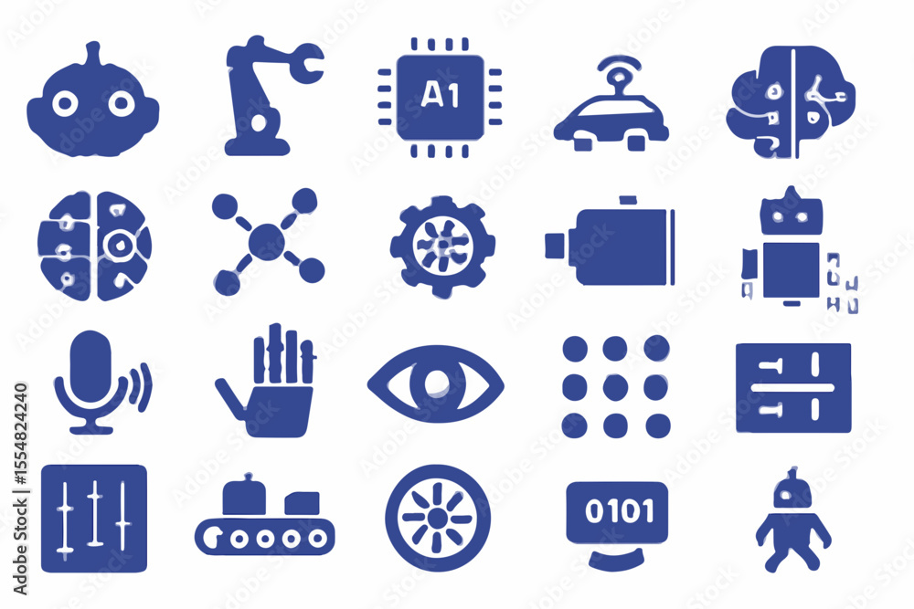 Poster collection of artificial intelligence and technology icons a visual representation of ai concepts in
