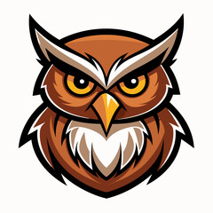 Obraz premium Cartoon owl mascot with piercing yellow eyes isolated on white background