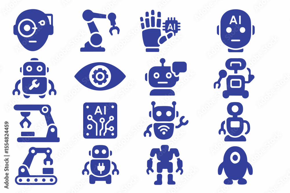 Poster collection of ai and robotics icons a diverse set of symbols representing artificial intelligence au