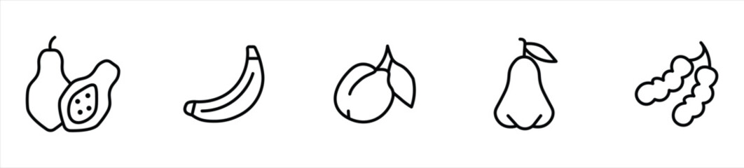 
Set of fruits icons vector illustration. Fruits - thin line web icon set. icons bundle isolated on white background. Editable stroke.

