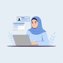 Muslim Girl Working from Home