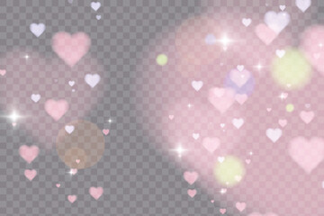 Bright colorful glow pattern of bright hearts with shimmering glitter and glare. Bright glow background in heart shape for Valentine's Day design. © Alesya
