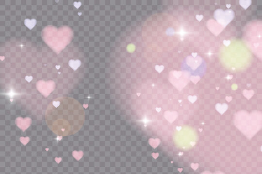 Bright colorful glow pattern of bright hearts with shimmering glitter and glare. Bright glow background in heart shape for Valentine's Day design.