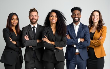 Team photo of a diverse group of businesspeople exuding confidence and looking smart and impeccable. High quality