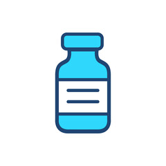 Flat-style vector icon of a vaccine bottle or medical vial, commonly used in vaccination campaigns and healthcare illustrations. Perfect for medical infographics, COVID-19 awareness.