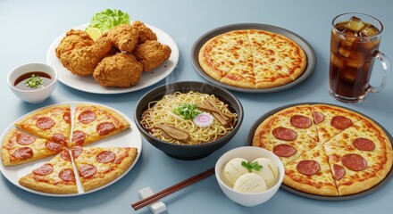 Diverse assortment of fast food