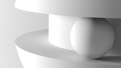 Minimalistic artistic depiction featuring geometric white shapes, 3d render