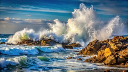 Waves crashing on a rocky shore, sea, ocean
