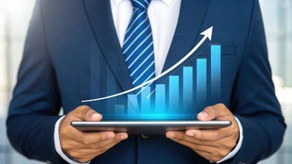 Modern Business Analytics Professional Using Tablet for Data Growth. How to Analyze Business Data with a Tablet and Stylus. Business Growth Visualization with Digital Graphs.