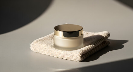 Minimalist Landscape of Skincare Jar on Fabric